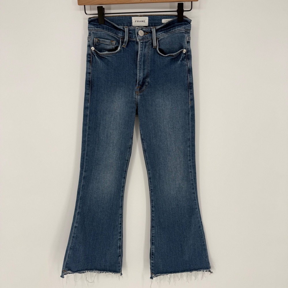 FRAME SAMSON LE CROP FLARE MEDIUM WASH JEANS RAW HEM SIZE 24